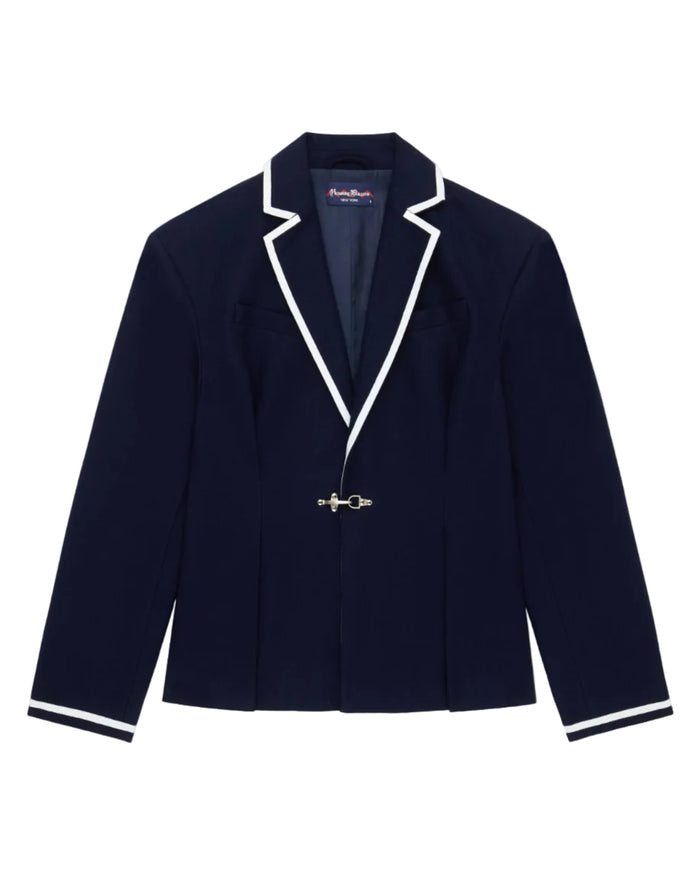 Women's Pleated Blazer with Tipping Navy