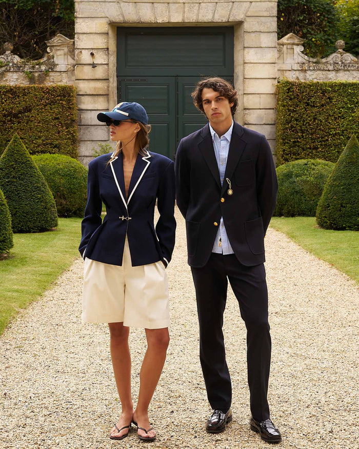 Women's Pleated Blazer with Tipping Navy