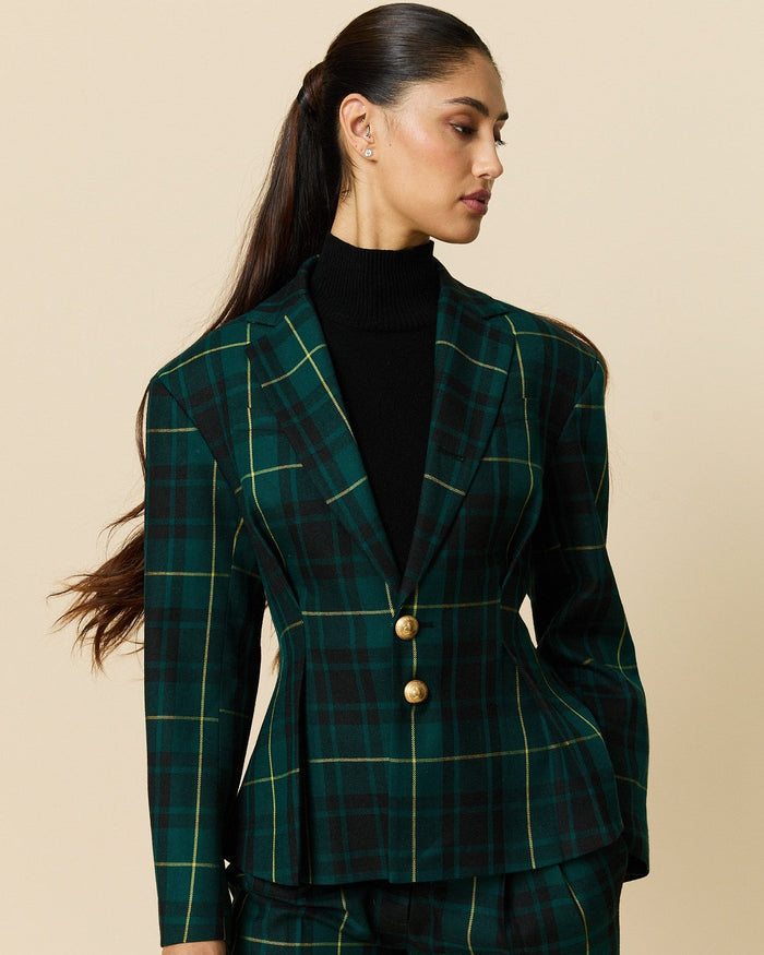 Women's Pleated Plaid Tartan Blazer Gordon Modern