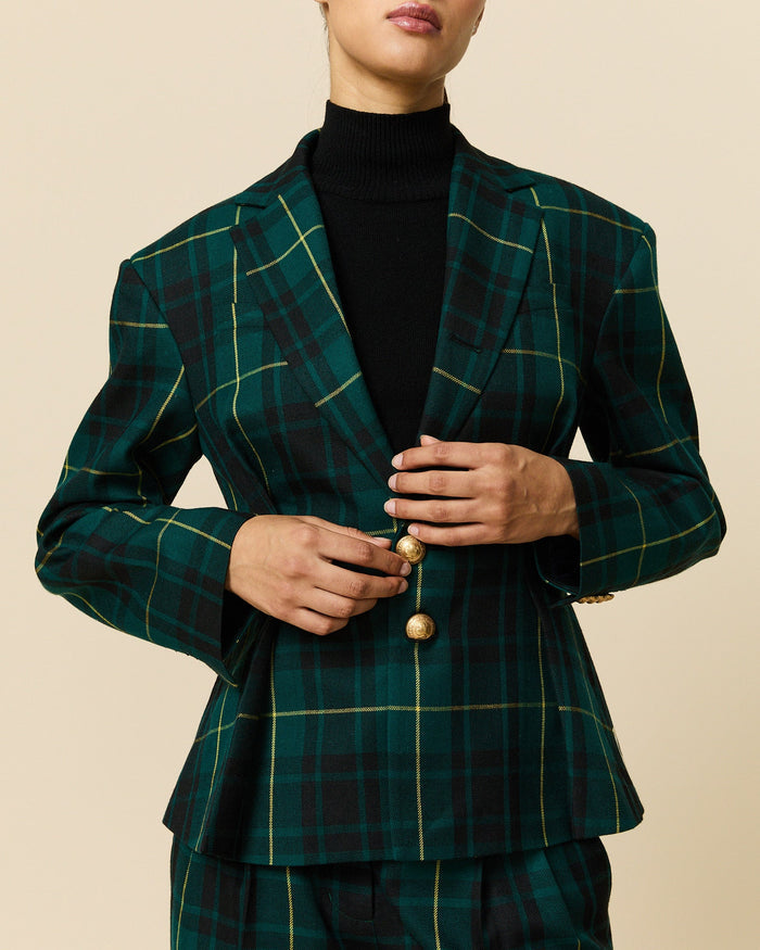 Women's Pleated Plaid Tartan Blazer Gordon Modern