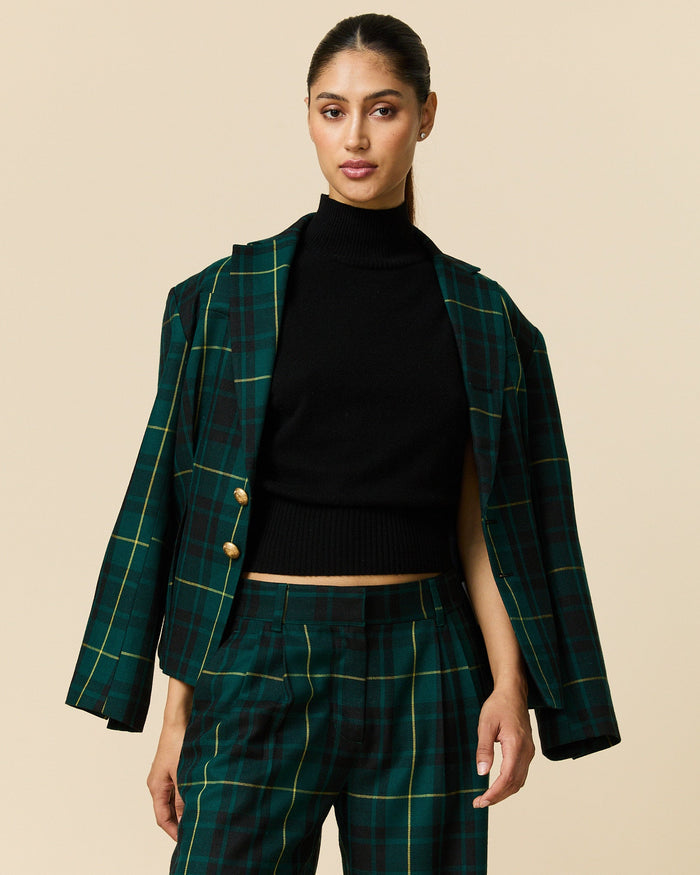 Women's Pleated Plaid Tartan Blazer Gordon Modern