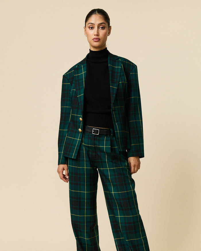 Women's Pleated Plaid Tartan Blazer Gordon Modern