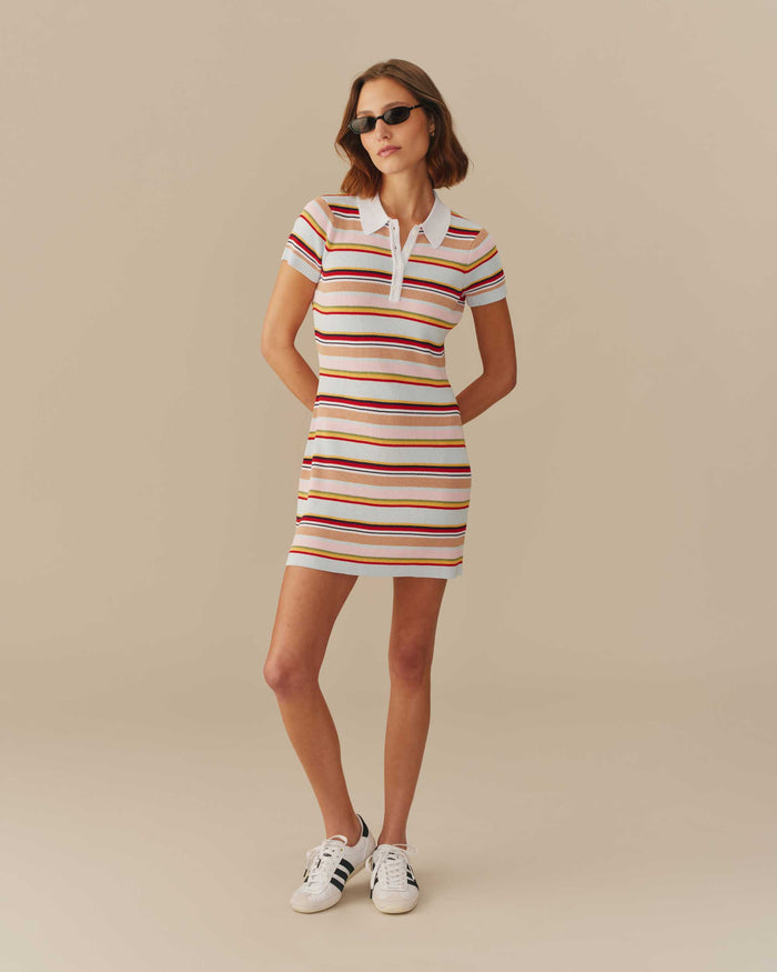 Women's Polo Striped Mini Dress Multi-Color