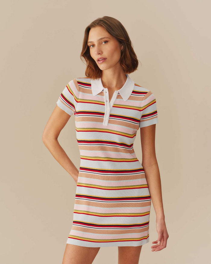 Women's Polo Striped Mini Dress Multi-Color