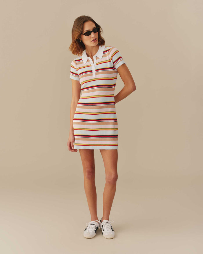 Women's Polo Striped Mini Dress Multi-Color