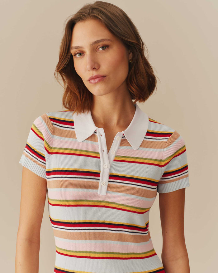 Women's Polo Striped Mini Dress Multi-Color