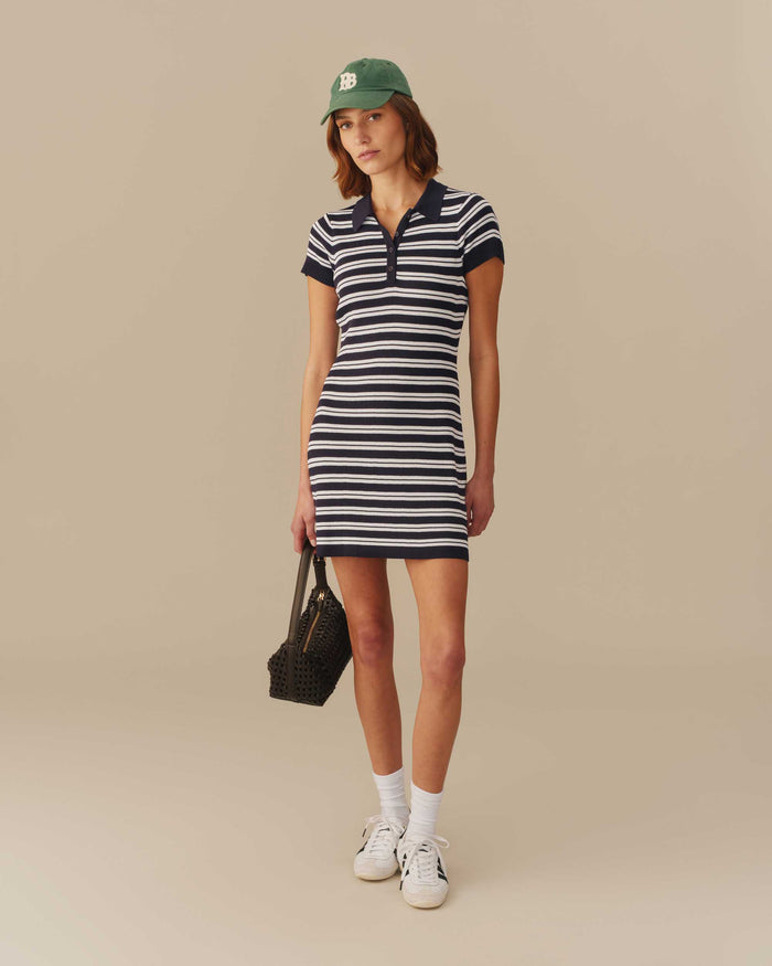 Women's Polo Striped Mini Dress Navy