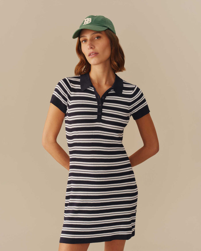 Women's Polo Striped Mini Dress Navy