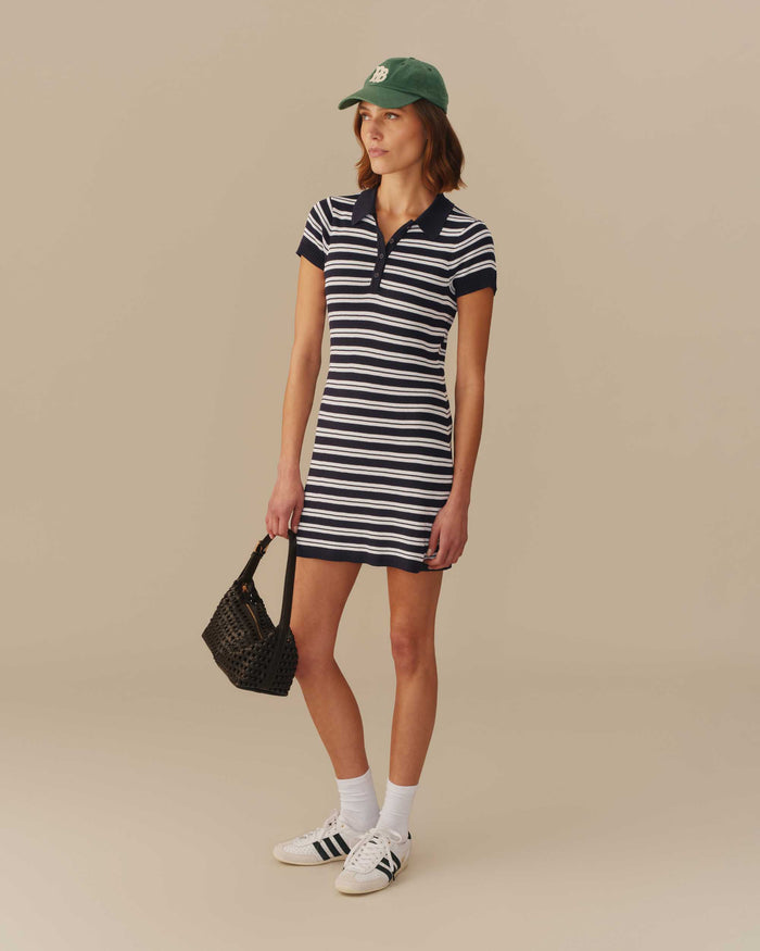 Women's Polo Striped Mini Dress Navy