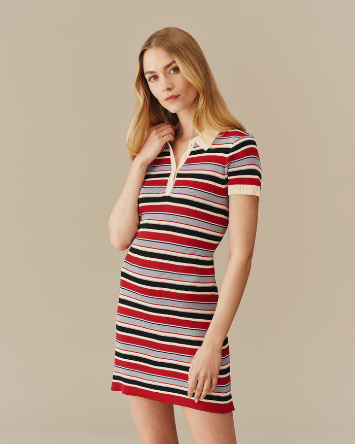 Women's Polo Striped Mini Dress Red Red / XS