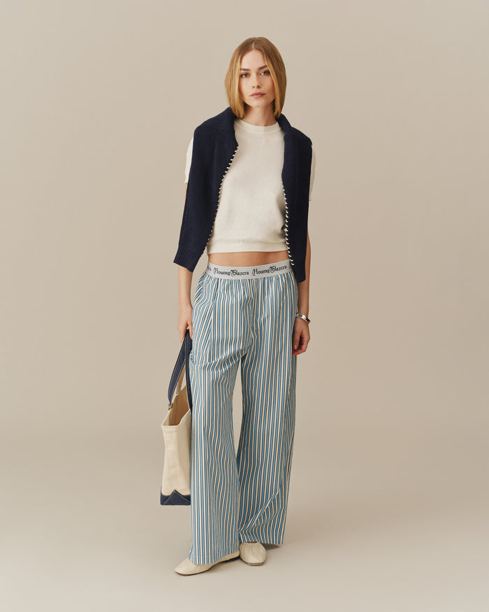 Women's Poplin Pant Blue and White Stripe