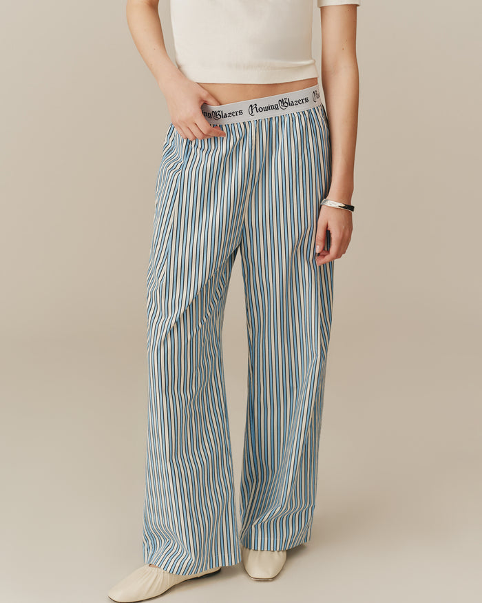 Women's Poplin Pant Blue and White Stripe