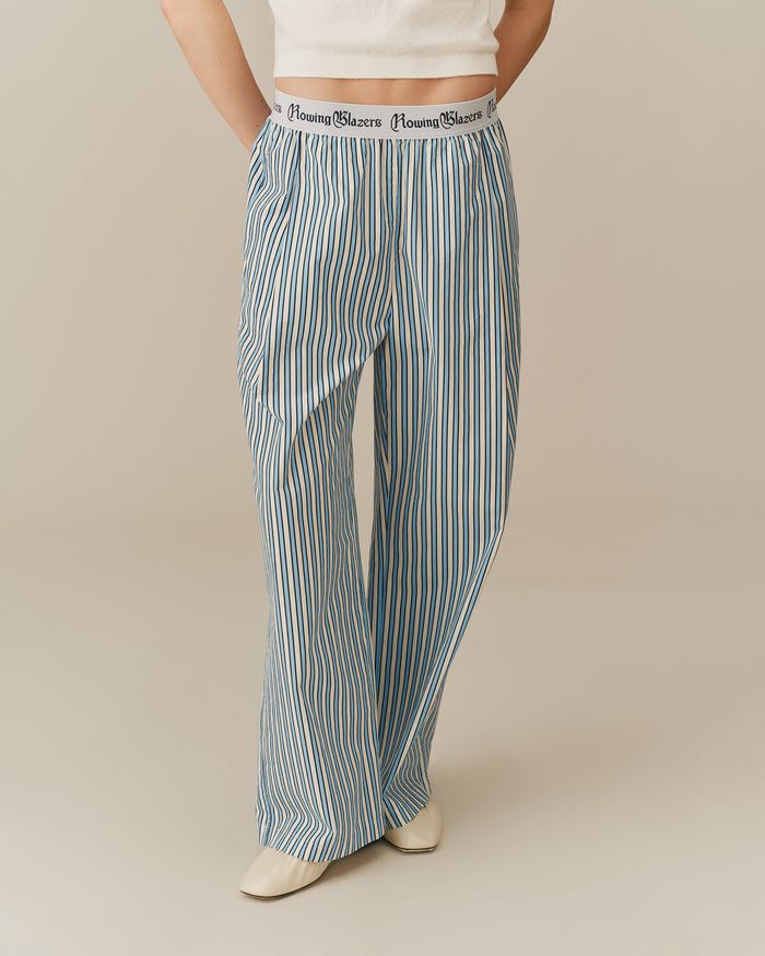 Women's Poplin Pant Blue and White Stripe