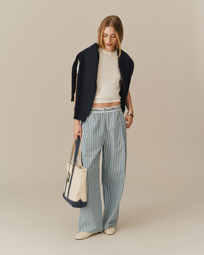 Women's Poplin Pant Blue and White Stripe