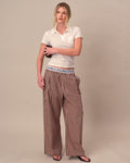 Women's Poplin Pant Chocolate Rose Stripe