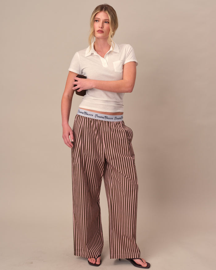 Women's Poplin Pant Chocolate Rose Stripe