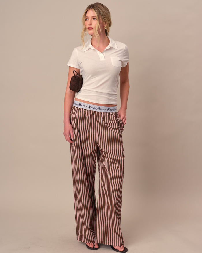 Women's Poplin Pant Chocolate Rose Stripe