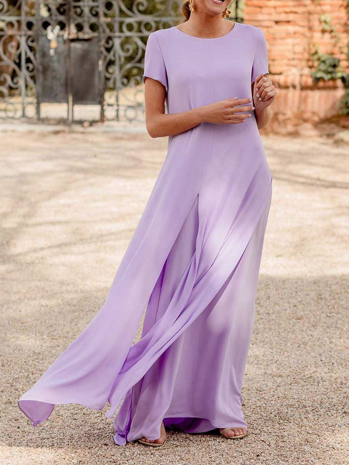 Women's Round Neck Short Sleeve Elegant Suits for Summer