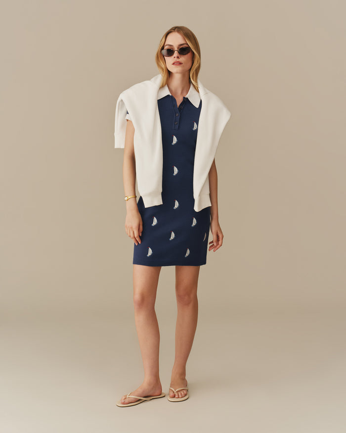 Women's Sailboat Embroidered Polo Dress Navy Navy / XS