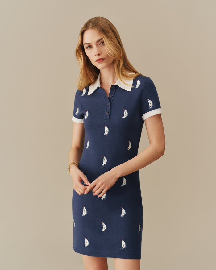 Women's Sailboat Embroidered Polo Dress Navy Navy / XS