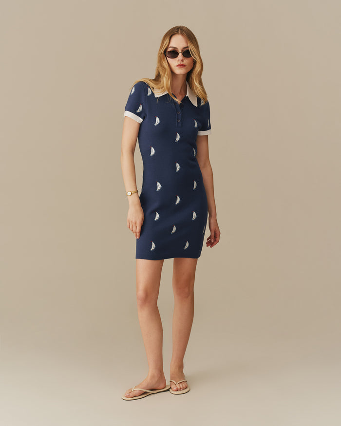 Women's Sailboat Embroidered Polo Dress Navy Navy / XS