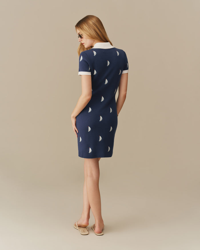 Women's Sailboat Embroidered Polo Dress Navy Navy / XS
