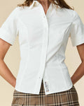 Women's Short Sleeve Collar Button Down White