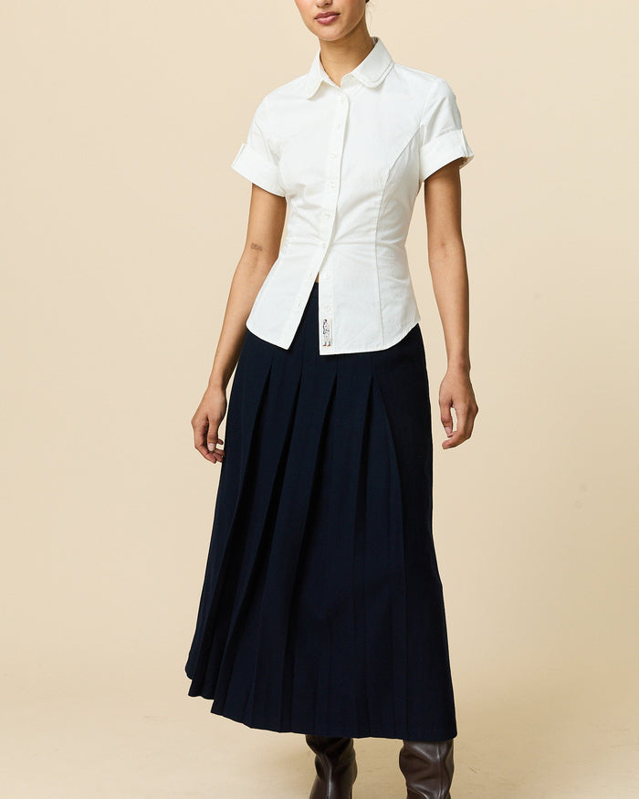 Women's Short Sleeve Collar Button Down White