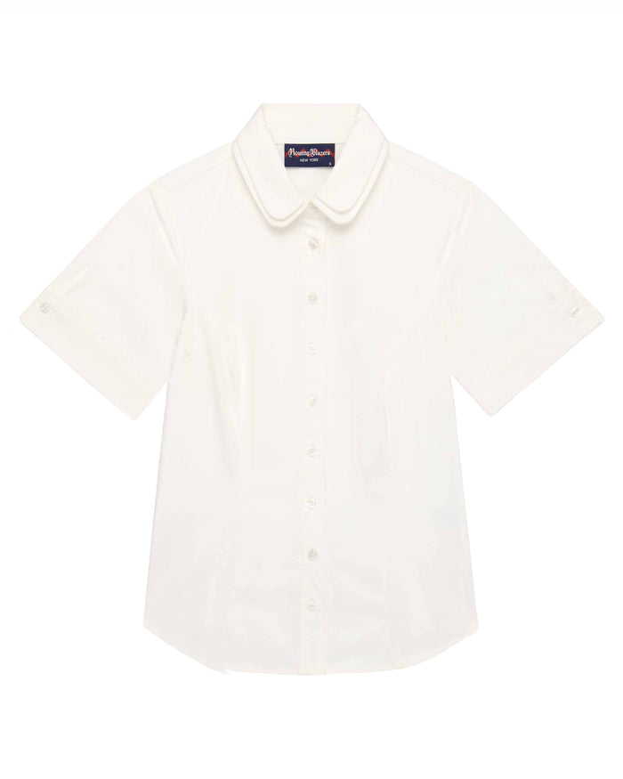 Women's Short Sleeve Collar Button Down White
