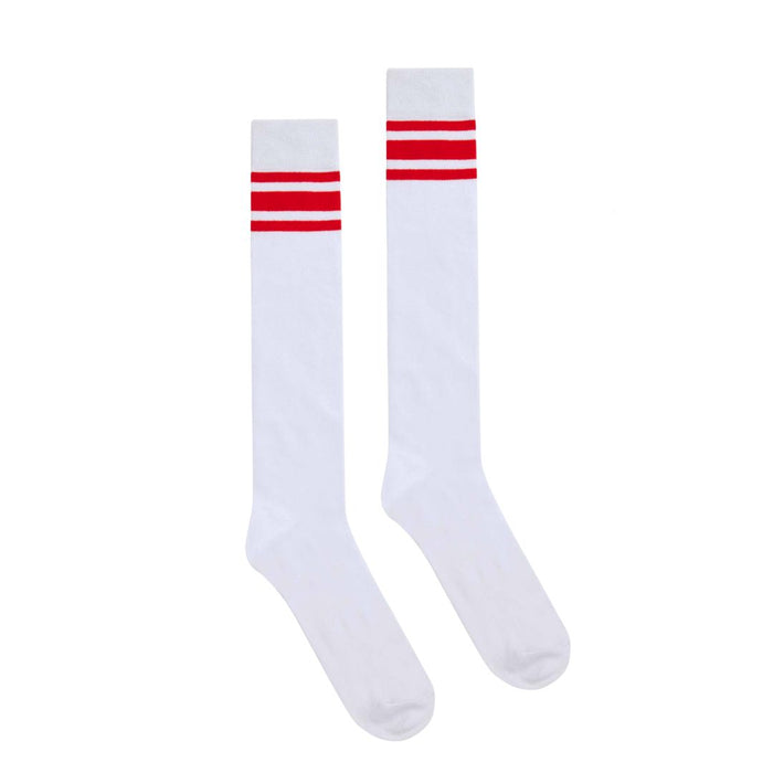 Women's Signature Red Striped Knee Socks White