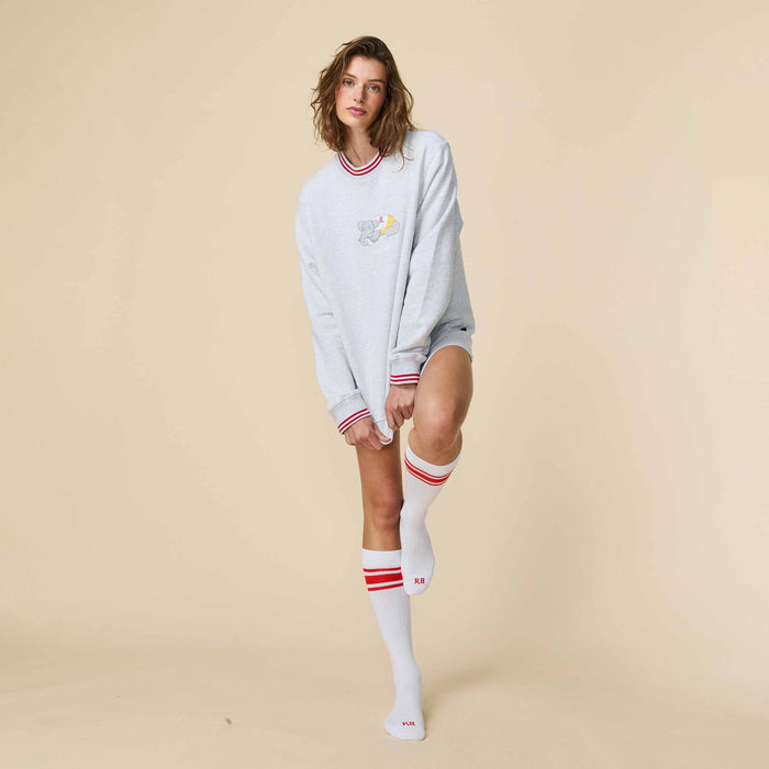 Women's Signature Red Striped Knee Socks White