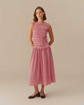 Women's Smocked Gingham Cotton Dress Red