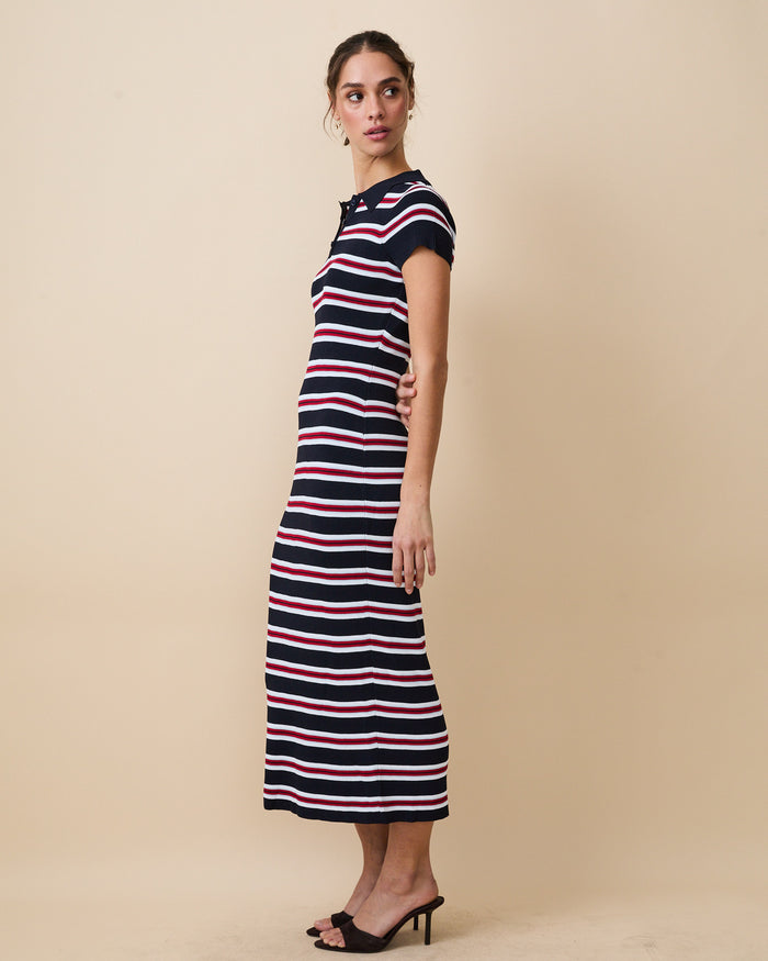 Women's Striped Polo Maxi Dress Navy Multi