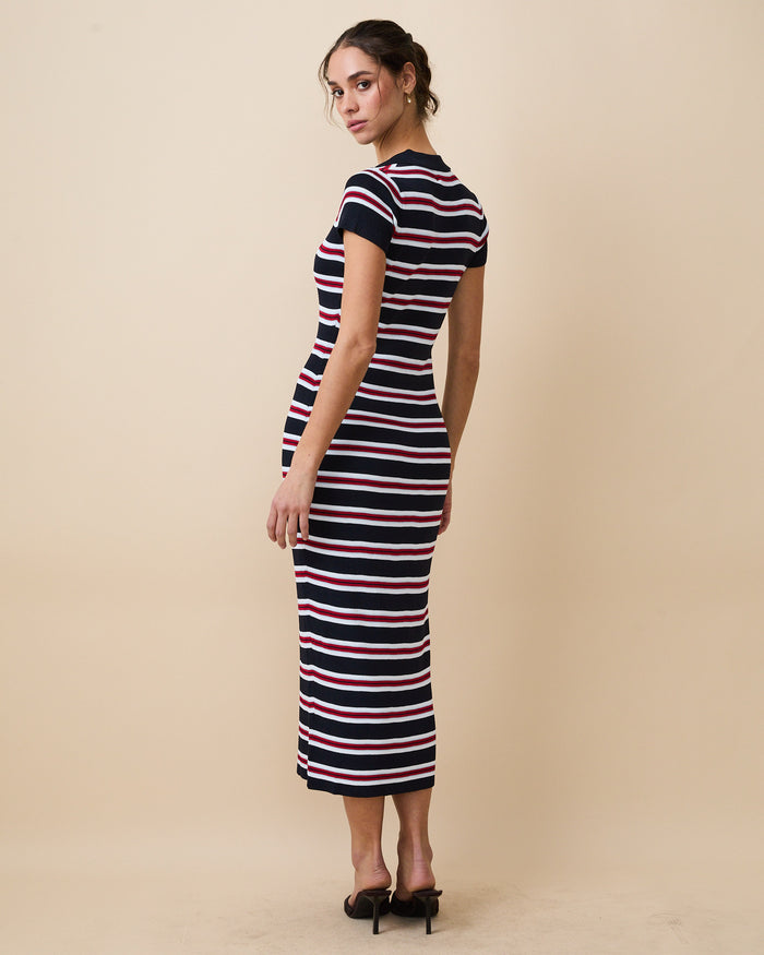 Women's Striped Polo Maxi Dress Navy Multi