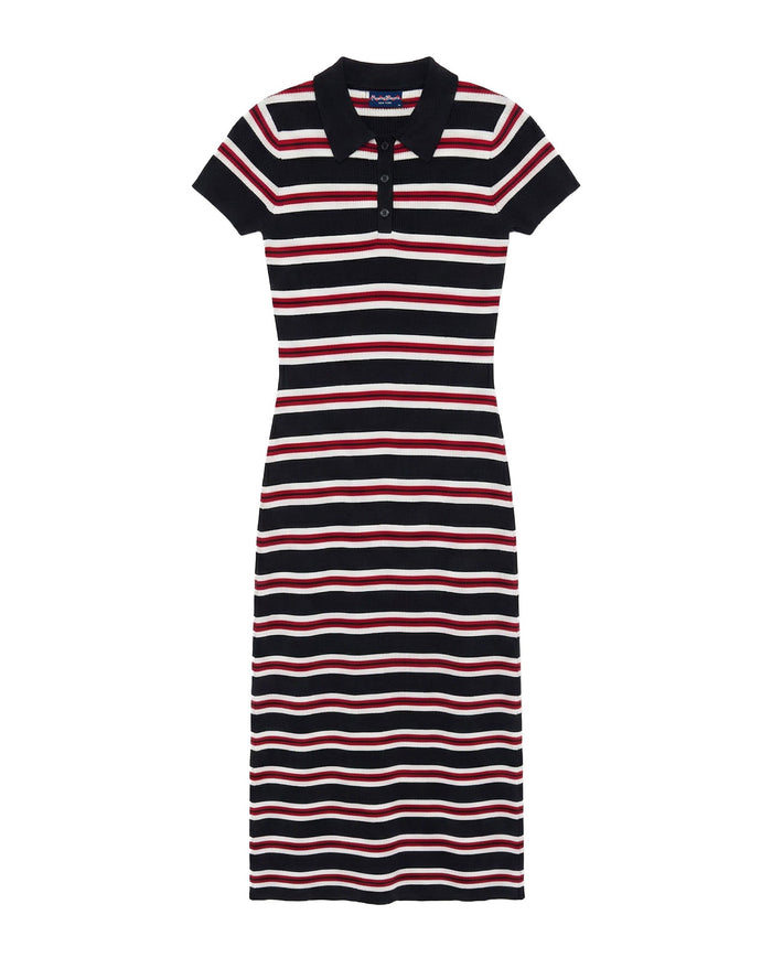 Women's Striped Polo Maxi Dress Navy Multi