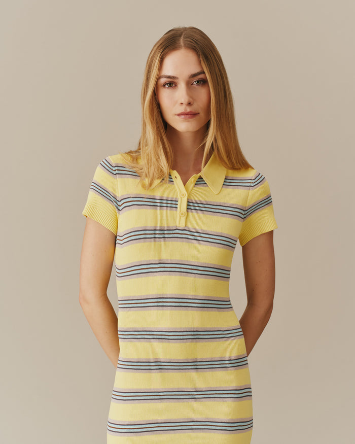 Women's Striped Polo Maxi Dress Yellow Stripe