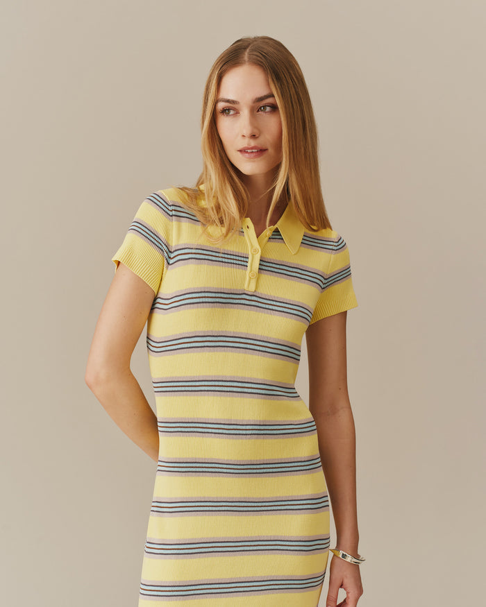 Women's Striped Polo Maxi Dress Yellow Stripe