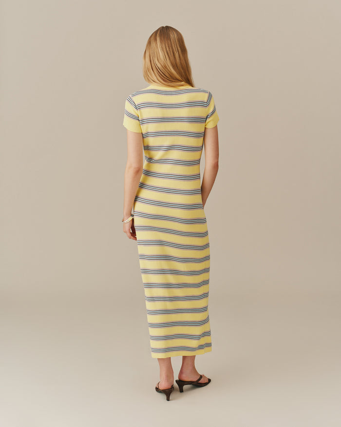 Women's Striped Polo Maxi Dress Yellow Stripe