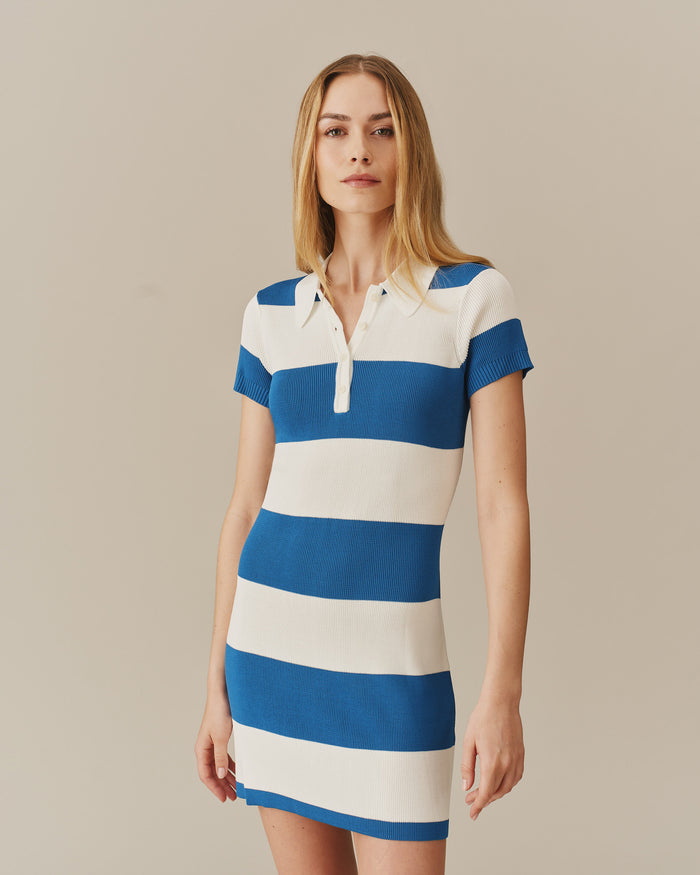 Women's Striped Polo Mini Dress Blue