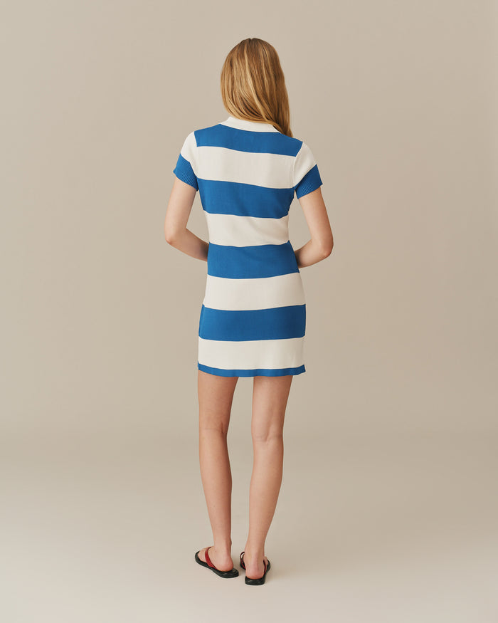 Women's Striped Polo Mini Dress Blue