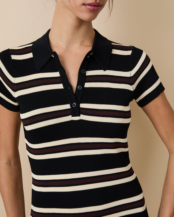 Women's Striped Polo Mini Dress Brown