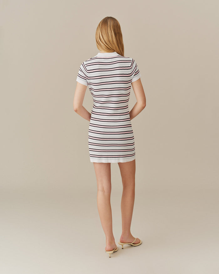 Women's Striped Polo Mini Dress Pink