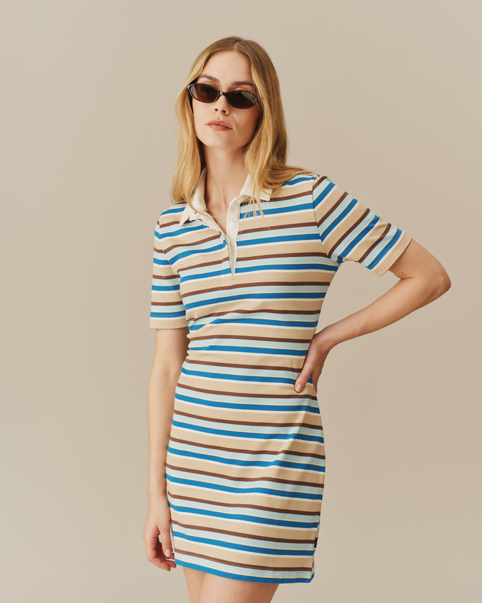 Women's Striped Rugby Dress Blue Brown Stripe