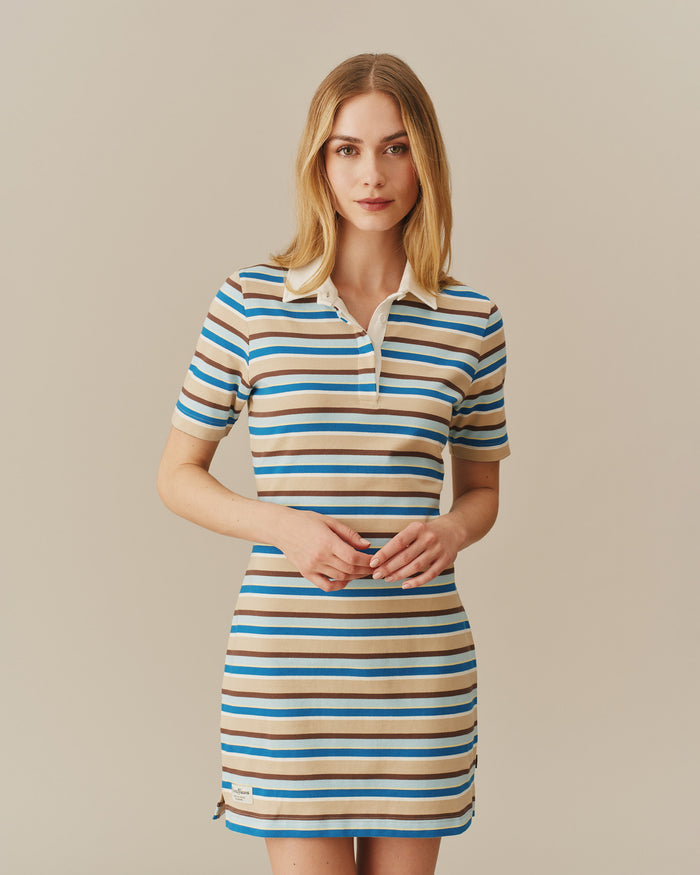 Women's Striped Rugby Dress Blue Brown Stripe
