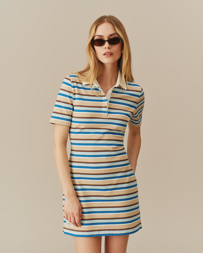 Women's Striped Rugby Dress Blue Brown Stripe