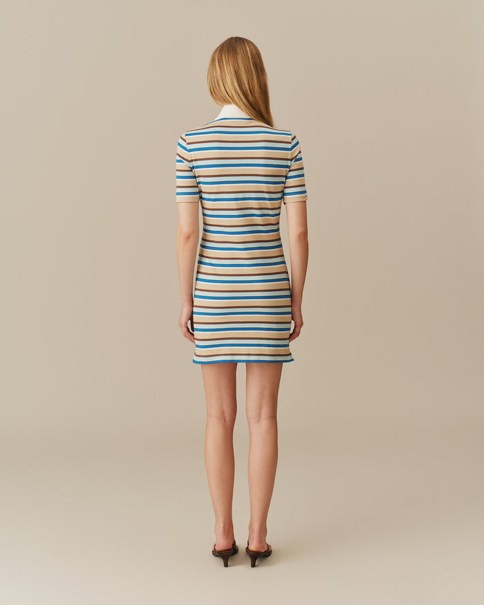 Women's Striped Rugby Dress Blue Brown Stripe