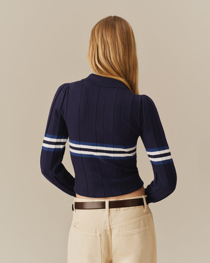 Women's Striped Sweater Polo Navy