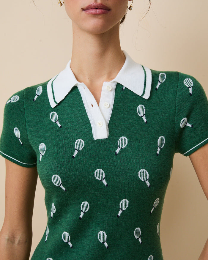 Women's Sweater Polo Dress Green