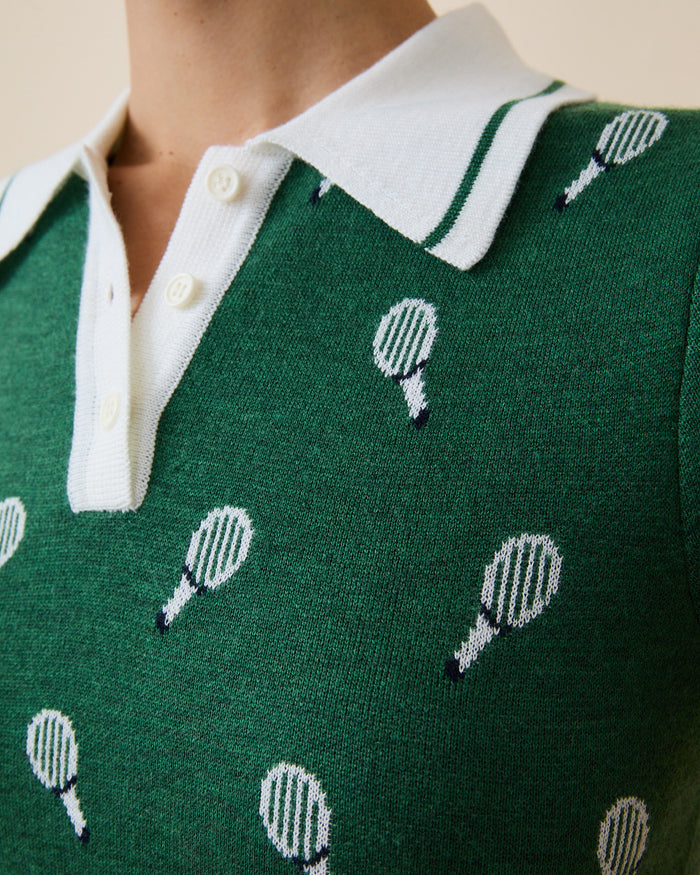 Women's Sweater Polo Dress Green