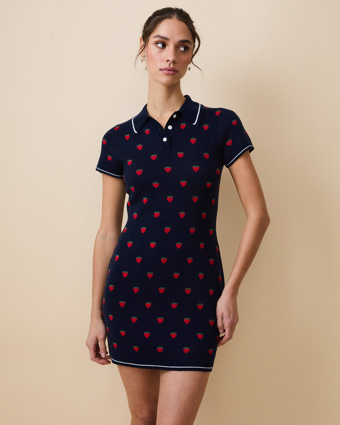 Women's Sweater Polo Dress Navy